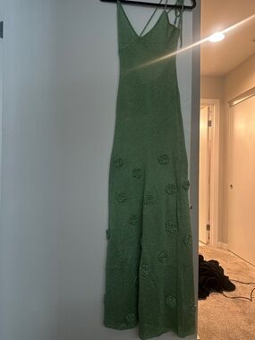 Meshki Green Maxi Dress with Floral Appliqué